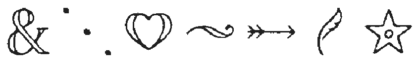 Ampersand, dots, heart, wave, arrow, feather and star