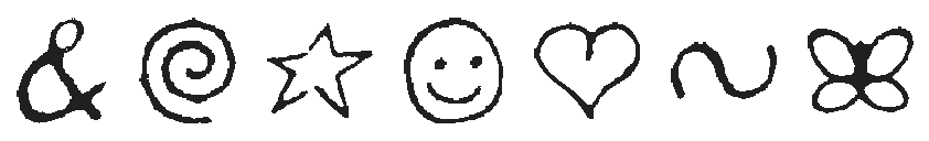 Ampersand, spiral, star, smiley, heart, wave and flower