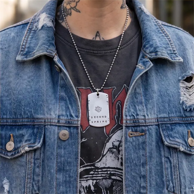 A finished hand-stamped Hammer & Heart necklace