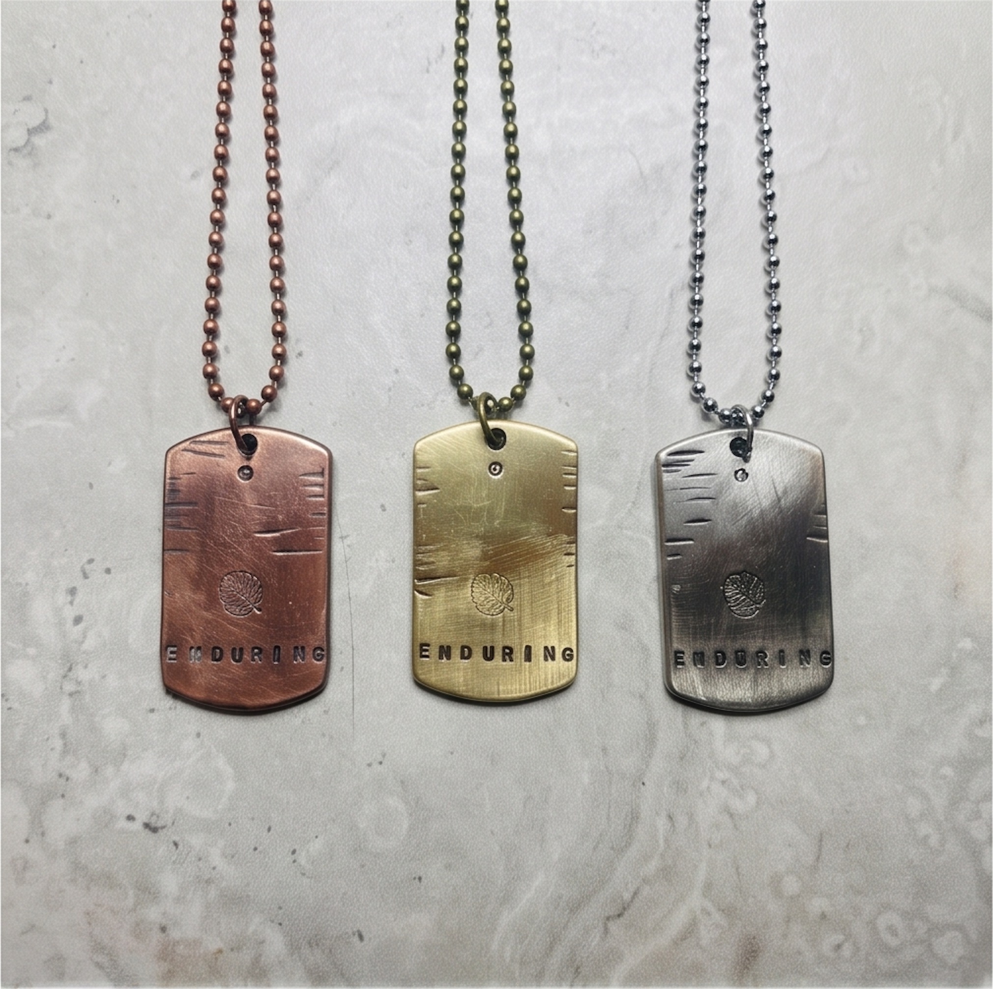 Enduring hand-stamped necklace, original photograph, view 1